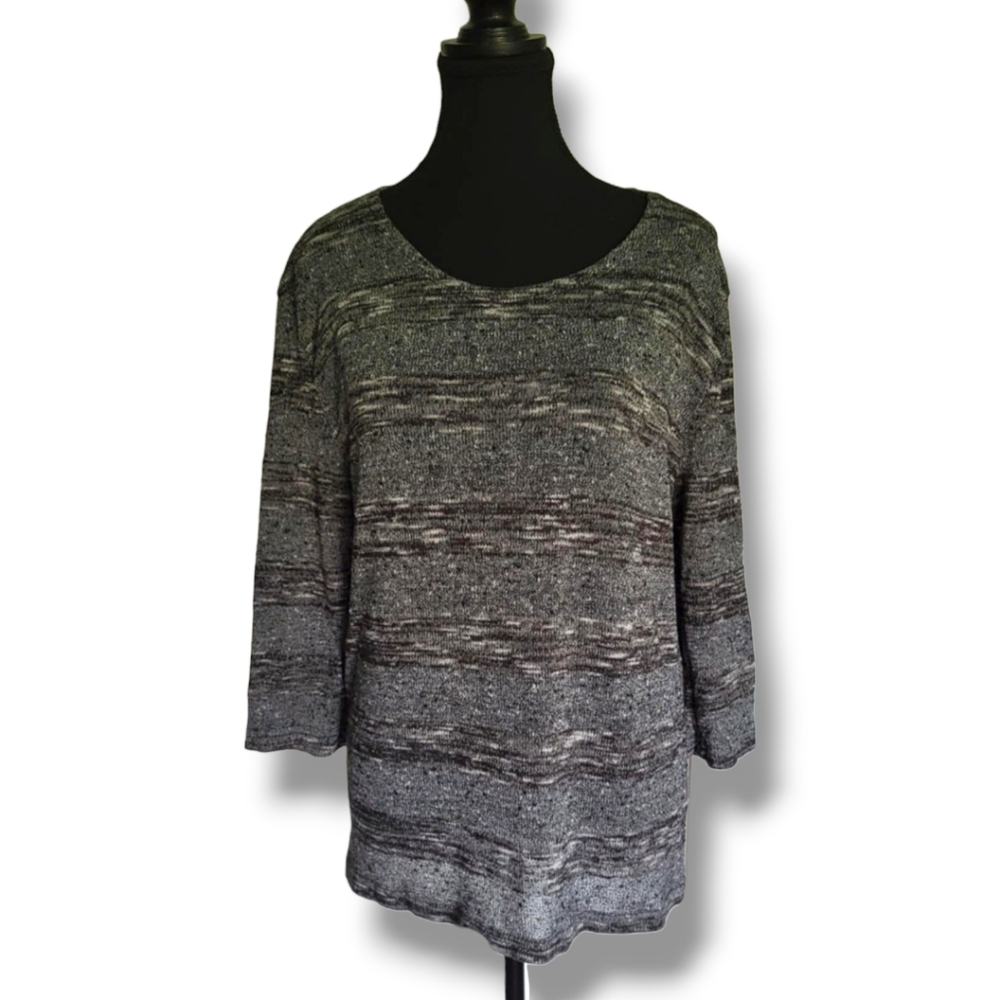 Alfred Sung Textured Knit Women's Sweater – XL – Marled Gray Cozy Classic
